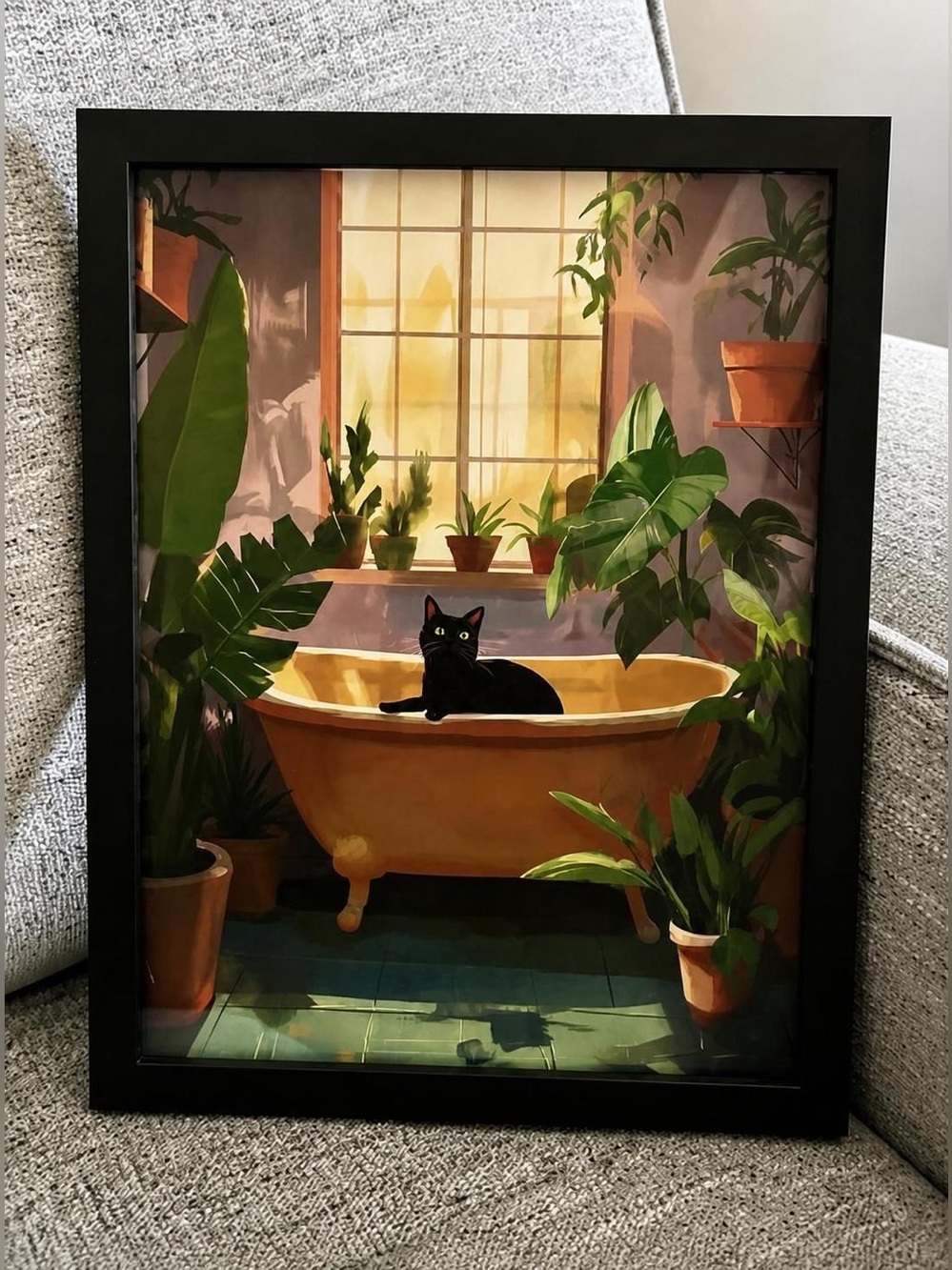 Framed 8x10 Funny Cat in Bathtub Art Print